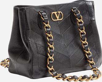 Valentino Garavani Womens Lasein Leather Bag With Chevron Pattern Black Shoulder