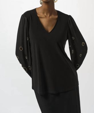 Joseph Ribkoff Jewel Embellishment Pullover Top In Black
