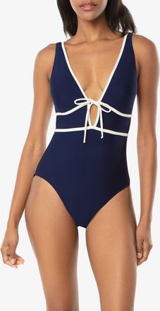 Helen Jon Plunge Front Tie One-Piece in Navy Ivory at Nordstrom, Size X-Small