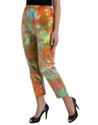 Dolce & Gabbana Womens Multicolor Tie Dye Sequined High Waist Cropped Pants Cotton Elastane