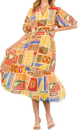 THML Clothing Abstract Print Dress In Beige Multi
