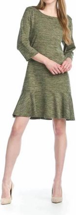 Papillon Heathered 3/4 Sleeve Sweater Dress In Khaki