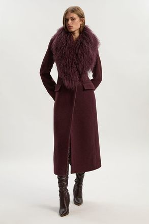 Karen Millen Wool Detachable Collar Midi Coat in Burgundy at Nordstrom, Size 8