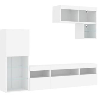 vidaXL Muebles De Tv De Pared Con Led 6 Pzas Madera Ingenier&iacute;a Blanco Vidaxl