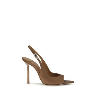 Le Silla Brown Silk Stiletto Heel Womens Sandals