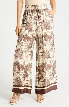 Joie Safari Print Wide Leg Pull-On Pants in Chocolate/Ivory Ground at Nordstrom Rack, Size X-Small