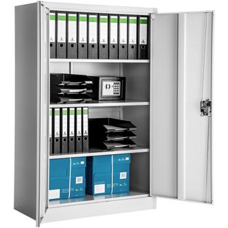 TecTake Filing Cabinet - 4 adjustable shelves, lockable, 140 x 90 x 40 cm in Grey