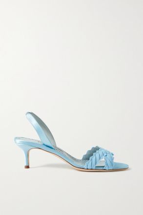 Manolo Blahnik Sandali Slingback In Raso Con Finiture In Faille Ligra 50 - Blu
