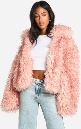 Boohoo Womens Tall Shaagy Faux Fur Coat - Pink - Size 16 UK