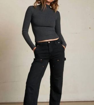 perfectwhitetee Noelle Sweater Rib Turtleneck Top In Charcoal