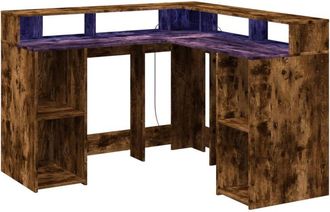 vidaXL Escritorio con LED madera ingeniería roble ahumado 130x130x91cm vidaXL