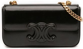 Celine Borsa a spalla Cuir Triomphe in pelle di vitello liscia con catena 2022 - Nero