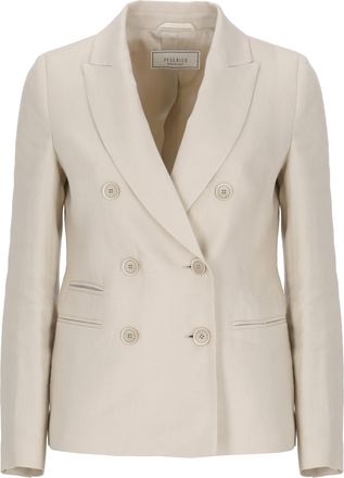 PESERICO Beige Linen Double-Breasted Blazer