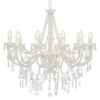 vidaXL Lampadario Con Perline Bianco 12 Lampadine E14 - Vidaxl
