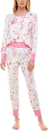 Roudelain Long Sleeve Top And Leggings Pajama Set In Rad Tie Dye White