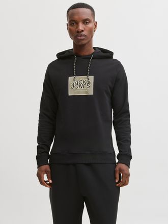 Jack & Jones Kapuzensweatshirt JACK & JONES JJRAIN SWEAT HOOD UNB, Herren, Gr. XXL, schwarz, Sweatware, Obermaterial: 100% Baumwolle, bedruckt, regular fit h&uuml;ftlan