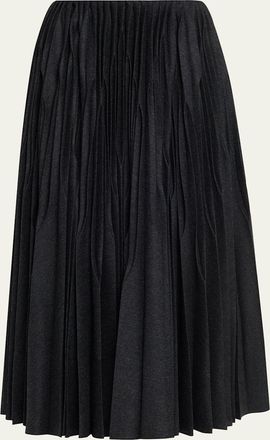Alaia Pleated Merino Flannel Midi Skirt