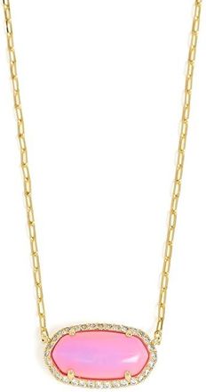 Kendra Scott Elisa Pave Frame Short Pendant Womens Necklace Womens Necklace Gold Pink Opalescent Resin, Brass