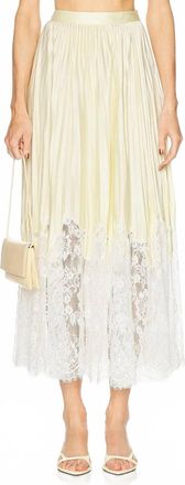 Self Portrait Satin Lace Midi Skirt In Yellow