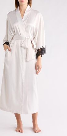 Natori Peony Glamour Satin Robe in Off White at Nordstrom, Size X-Large