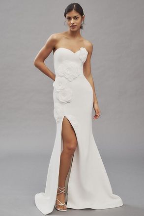 Helsi Gisele Strapless Sweetheart 3D Floral Side-Slit Maxi Dress