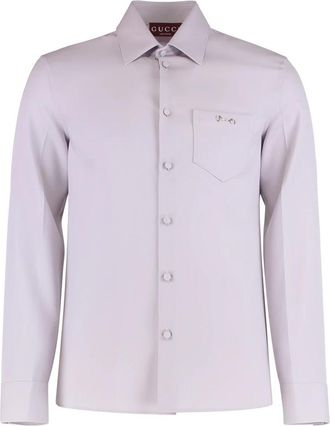 Gucci Slim-fit overhemd - Heren - Casual Overhemden - Paars - L - Wol - Overhemden