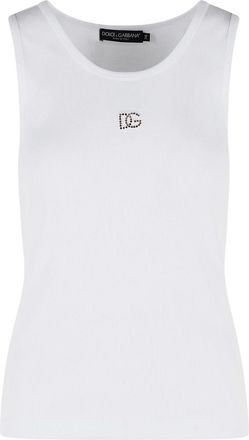 Dolce & Gabbana White Textile Glass Blend Tank Top
