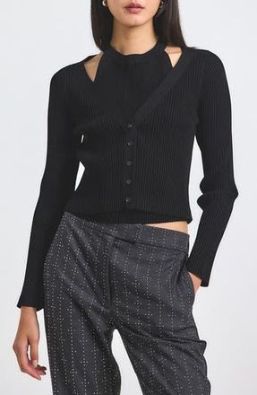 Derek Lam Lonnie Layered Rib Cardigan in Black at Nordstrom Rack, Size X-Large