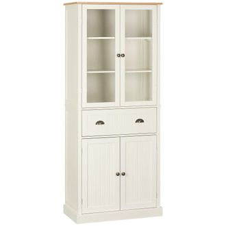 HOMCOM Kitchen Cupboard - 5-tier Storage Cabinet with Adjustable Shelves - Cream | TJ Hughes