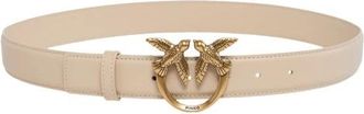 Pinko Love Birds Diamond Cut Riem - Dames - Riemen - Beige - L - Leer - Accessoires