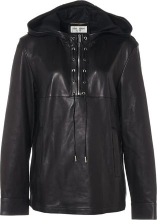 Saint Laurent 2017 leren hoodie met capuchon - Zwart