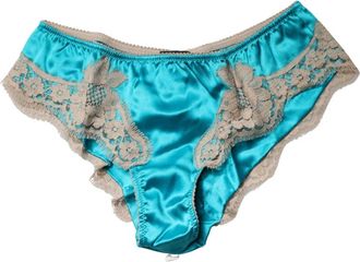 Dolce & Gabbana Silk Satin Floral Lace Brief - Dames - Onderbroek - Blauw - S - Katoen - Ondergoed