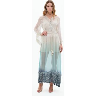 Calypso St. Barth Camelia Dress in White /Teal /Indigo Ombre at Nordstrom, Size Medium