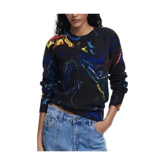 Desigual Zwarte Dames Trui Butterfly Lacroix Stijl - Dames - Ronde hals truien - Veelkleurig - XS - Truien & Vesten