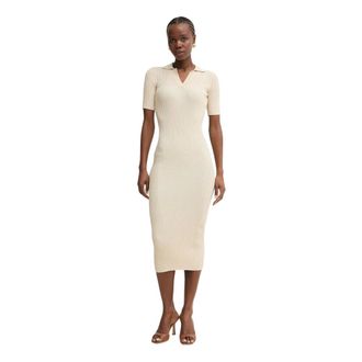Fracomina Vestido Midi Polo de Punto Acanalado - Dresses - Mujer - Beige - L