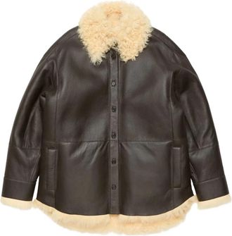 Acne Studios Shearling Shirt Jacket - Dames - Leren en Su&egrave;de Jassen - Bruin - S - Leer - Jassen