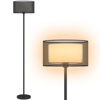 HOMCOM Modern Standing Lamp with Double Layer Shade & Foot Switch - Black | TJ Hughes