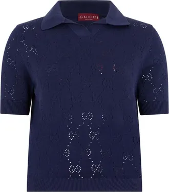Gucci Blue Knitted Shirt Collar Polo