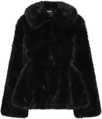 Rotate Black Voluminous Faux Fur Flared Jacket