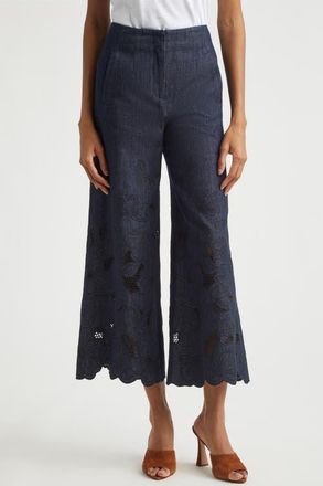 Veronica Beard Osborne Wide-Leg Eyelet Pants in Indigo Rinse at Nordstrom, Size 10