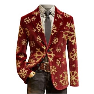 Generic Mens Christmas Blazer Corduroy Jackets Novelty Ugly Blazer Jacket Christmas Festive Print Suit Jacket Single Breasted Slim Fit Notch Collar Xmas Holid