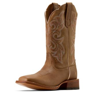 Ariat Womens County Lane Wide Square Toe Western Boots in Natural Tan, B Medium Width, Size 5.5, by Ariat