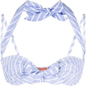 Ermanno Scervino Blauw/Wit Gestreept Broderie Anglaise Bikini Top - Dames - Bikinis - Blauw - S - Katoen - Badmode