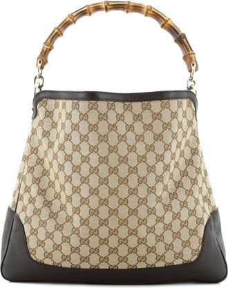 Gucci Diana Bamboo Shoulder Bag GG Canvas Medium hobo bag - Bruin