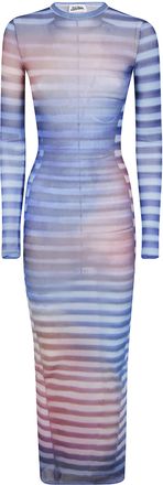 Jean Paul Gaultier Womens Mesh Long Dress Printed Air - Light Blue Nylon - Size X-Small