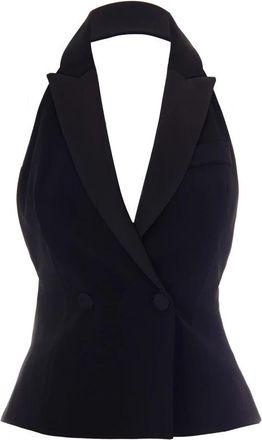 Patrizia Pepe Top met satijnen revers in smokingstijl - Dames - Gillet - Zwart - M - Satijn - Kostuums