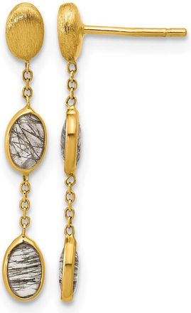Diamond2Deal 14K Yellow Gold Drop Earrings with Natural Phenomena Quartz