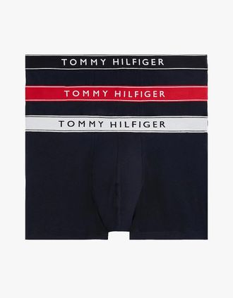 Tommy Hilfiger Mens Tommy Hilfiger 3 Pack Mens Waistband Trunks - B-Burgundy/Red/Primary Red - Black - Size: 35/34/32/9.5/13/12.5/12/11.5/11/9/16/15.5/15/14.5/14/13