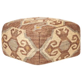 Beliani Puf De Yute Rojo Beige 50 X 50 Cm Reposapi&eacute;s Lana Patr&oacute;n Geom&eacute;trico Urpad