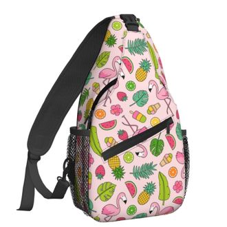 Generic Cartoon Candy Flamingo Chest Bag Anti Theft Sling Bag Adjustable Crossbody Bags For Casual Runner Cycling